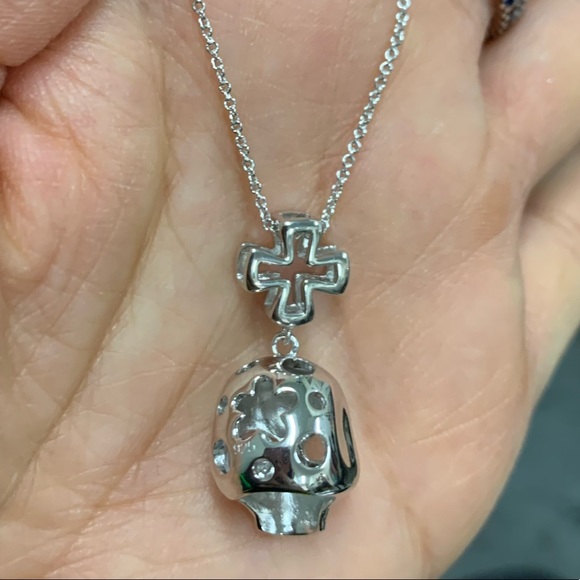 Sterling Silver Rhodium Plated Skull Pendant 2pc - Picture 5 of 6